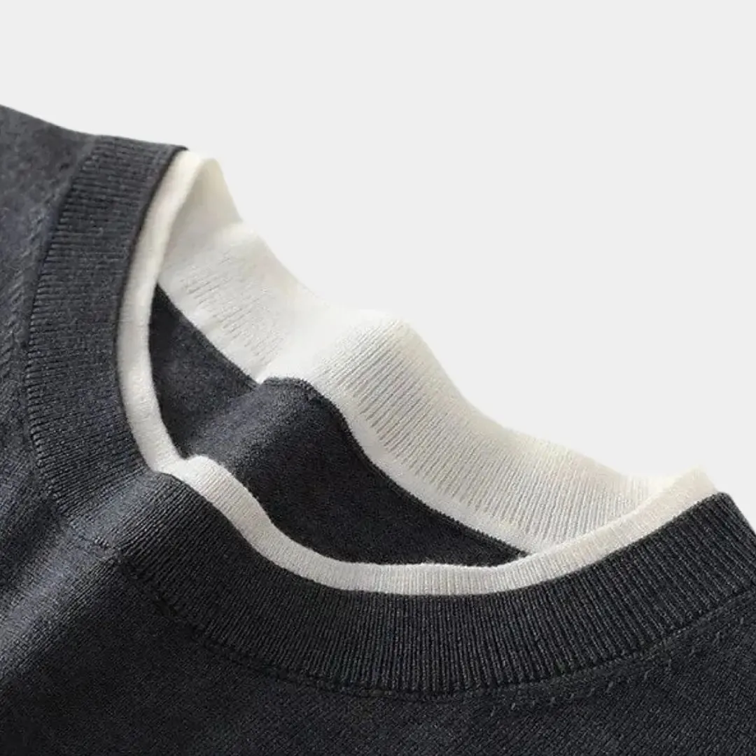 100% Merino Wool Crew Neck 2 In 1 Pullover Sweater - Cross & Crown