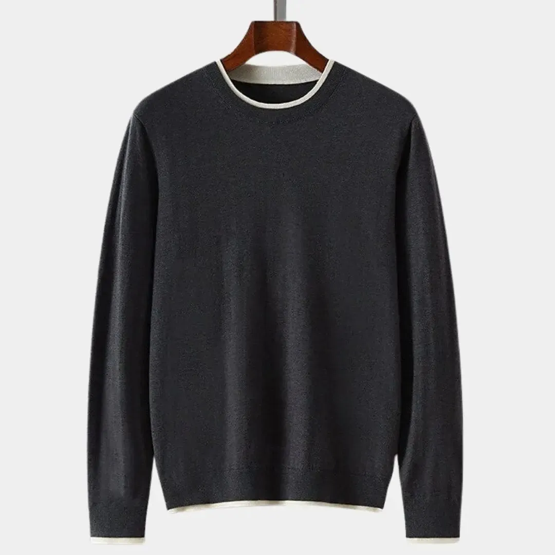 100% Merino Wool Crew Neck 2 In 1 Pullover Sweater - Cross & Crown