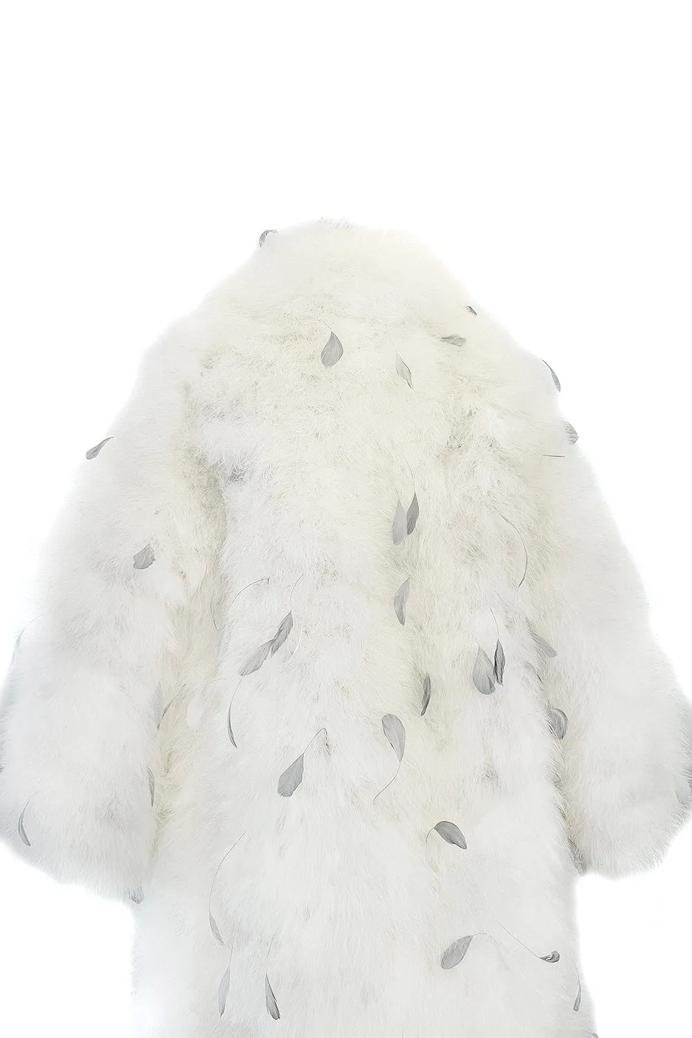 Amazing Vintage Unlabeled Full Length White Fluffy Feather Coat w Extra Wide Bell Sleeves