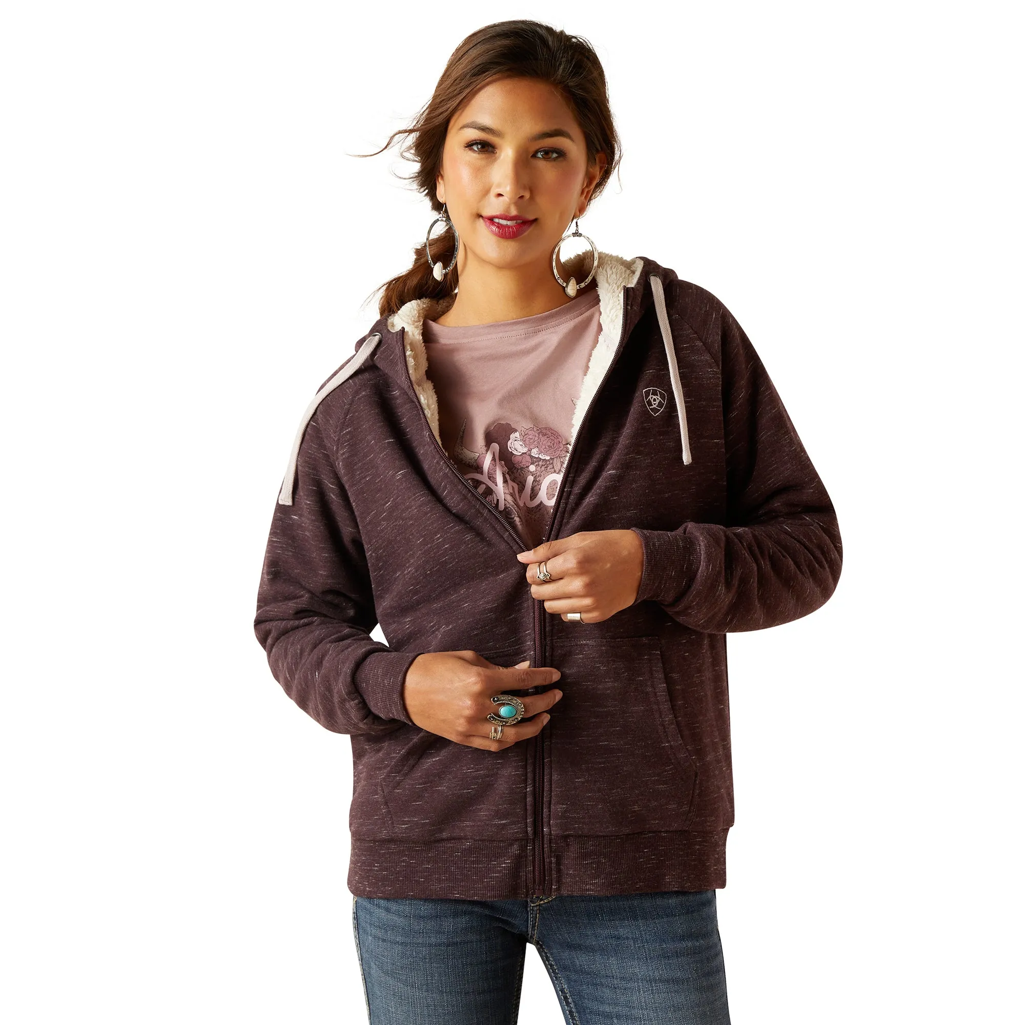 Ariat Ladies R.E.A.L. Sherpa Full Zip Clove Brown Hoodie 10047231