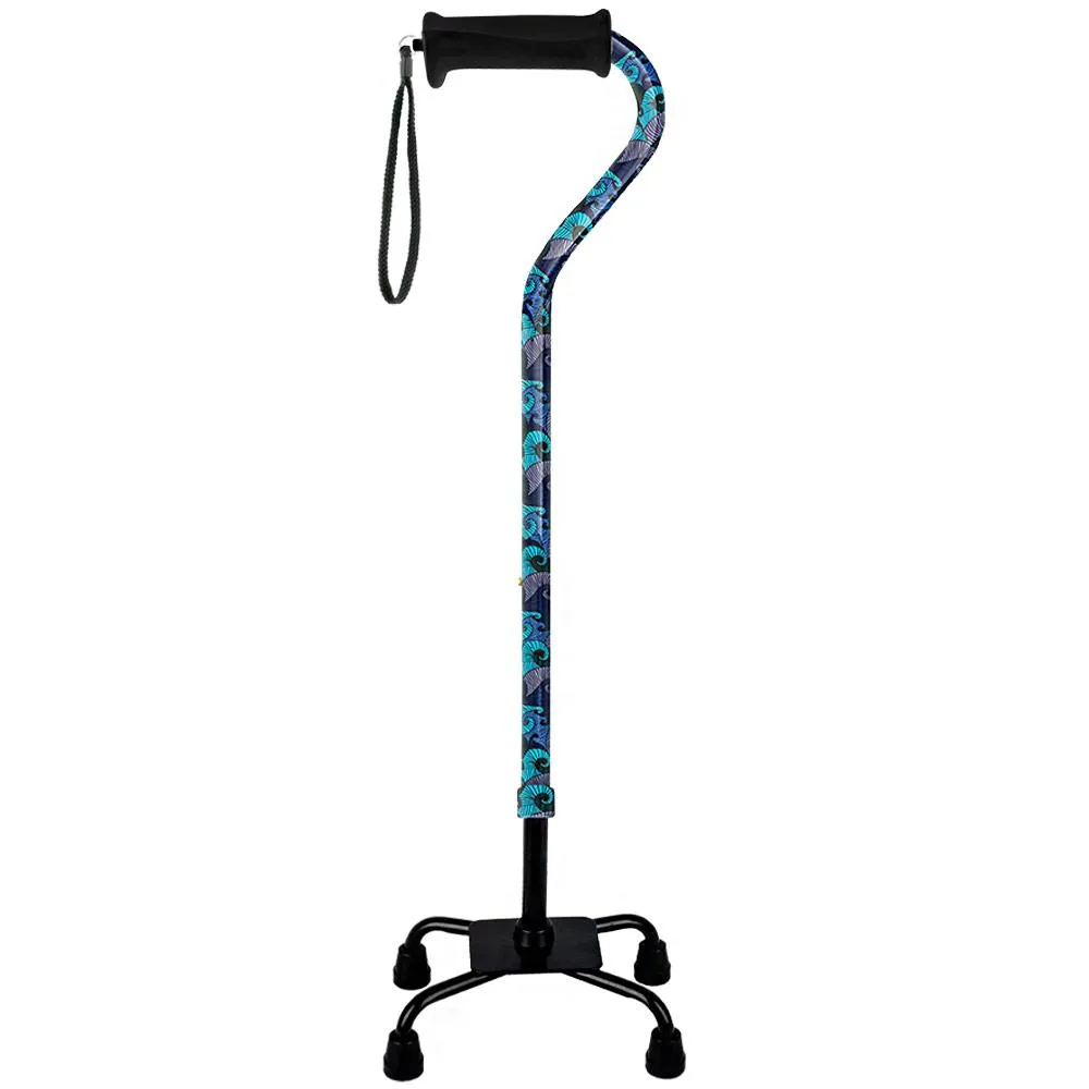 Blue Majestic Waves Aluminum Convertible Quad Base Walking Cane - Adjustable Shaft