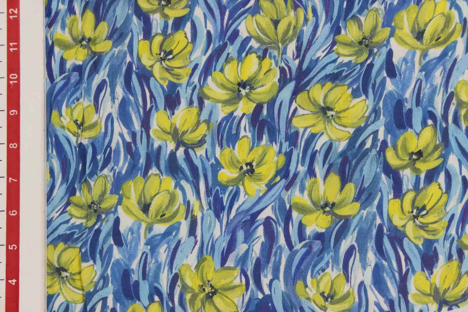 Blue, White & Green Floral Digitally Printed Modal Fabric