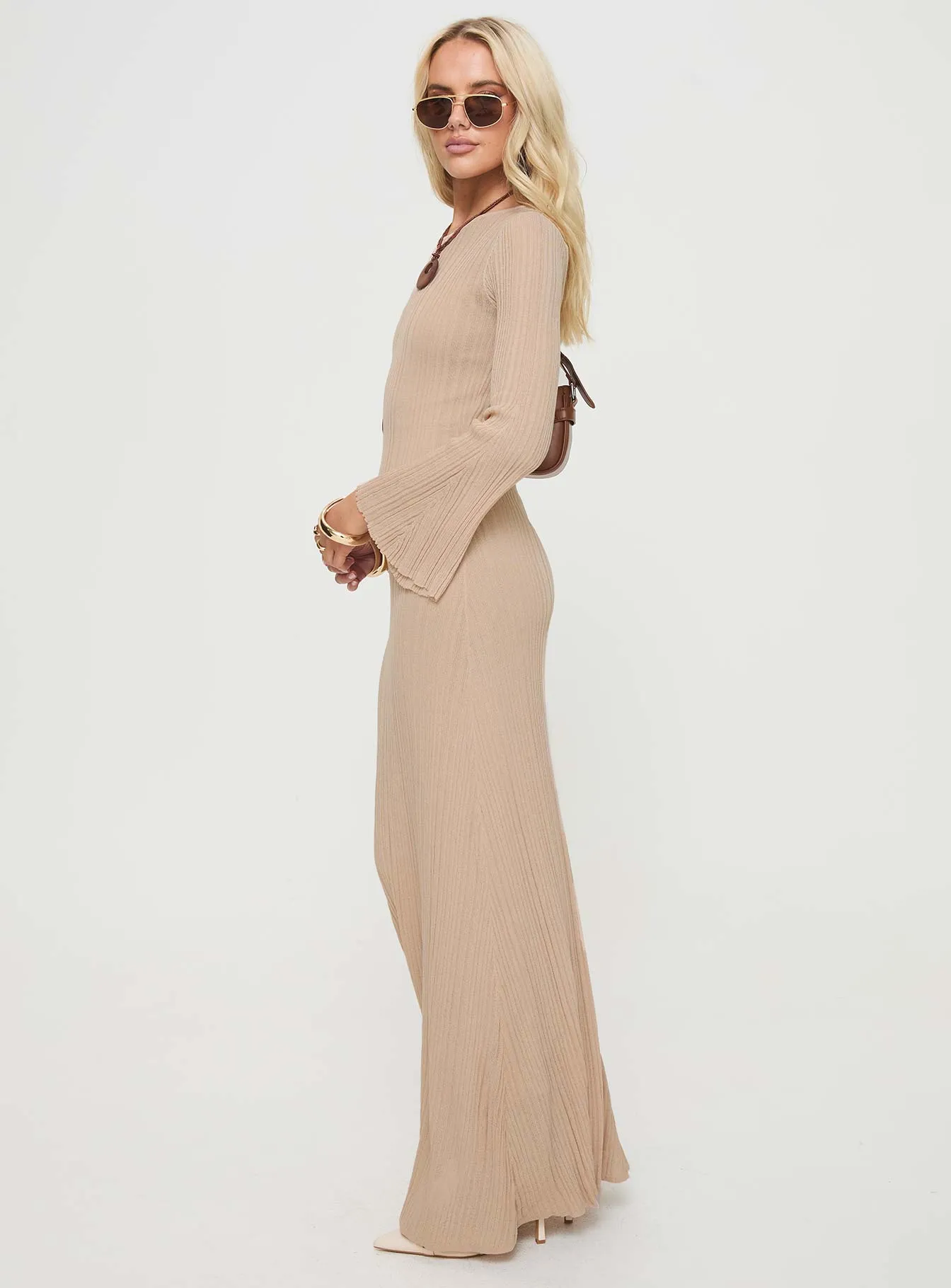 Carlota Long Sleeve Maxi Dress Beige