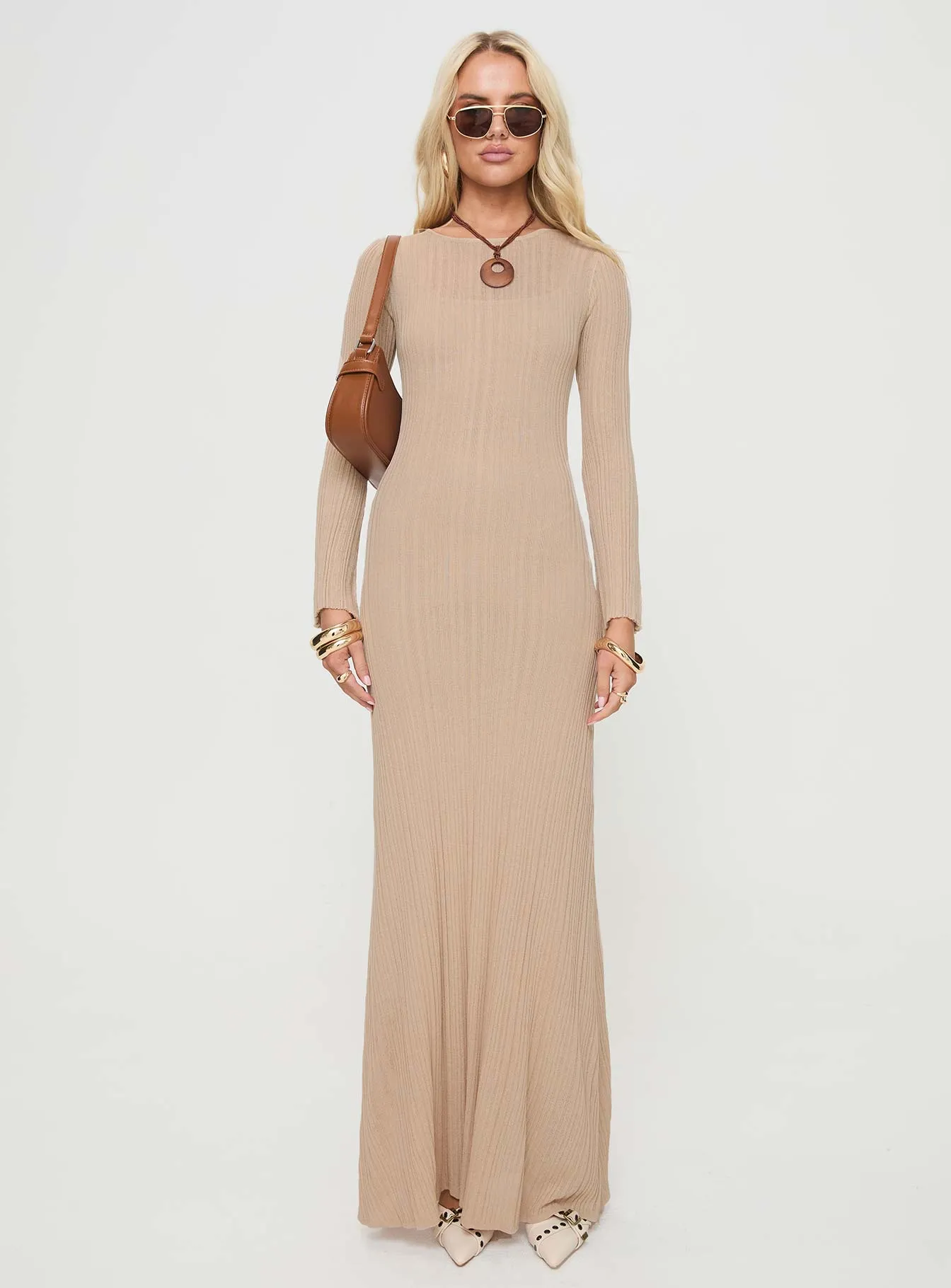 Carlota Long Sleeve Maxi Dress Beige