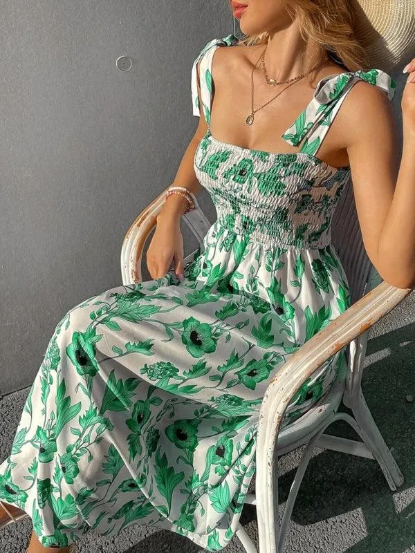 Chic Sleeveless Sling Print Maxi Dress for Effortless Elegance