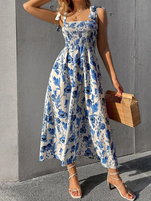 Chic Sleeveless Sling Print Maxi Dress for Effortless Elegance