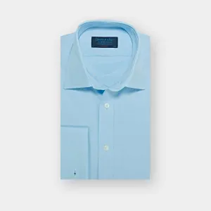 Classic Fit Plain Ice Blue Cotton Poplin Shirt with Classic Collar & Double Cuff