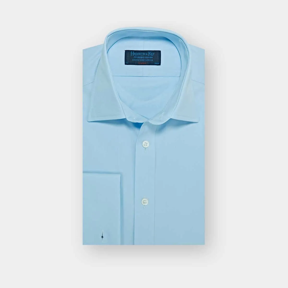 Classic Fit Plain Ice Blue Cotton Poplin Shirt with Classic Collar & Double Cuff