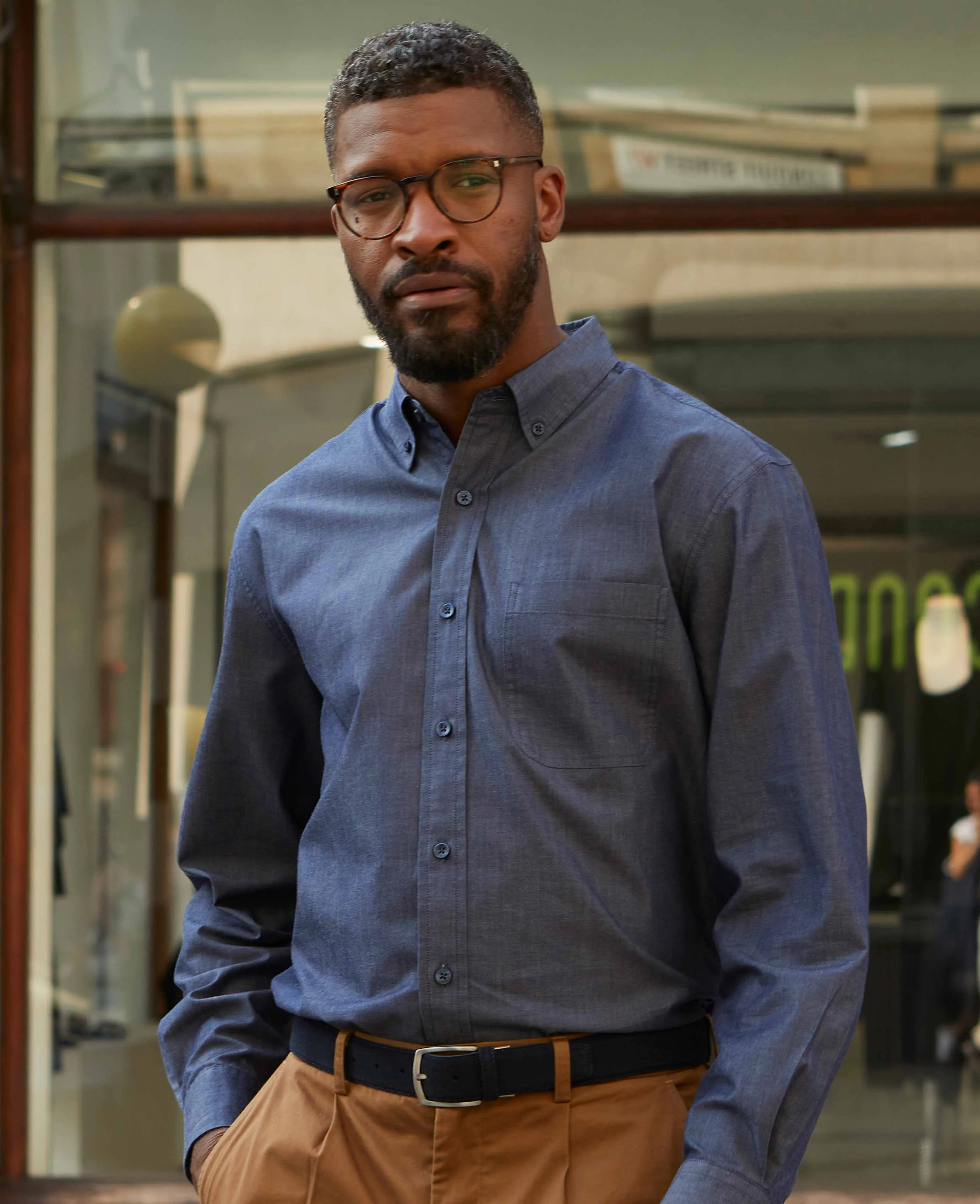 Denim Blue Twill Classic Fit Button-Down Shirt