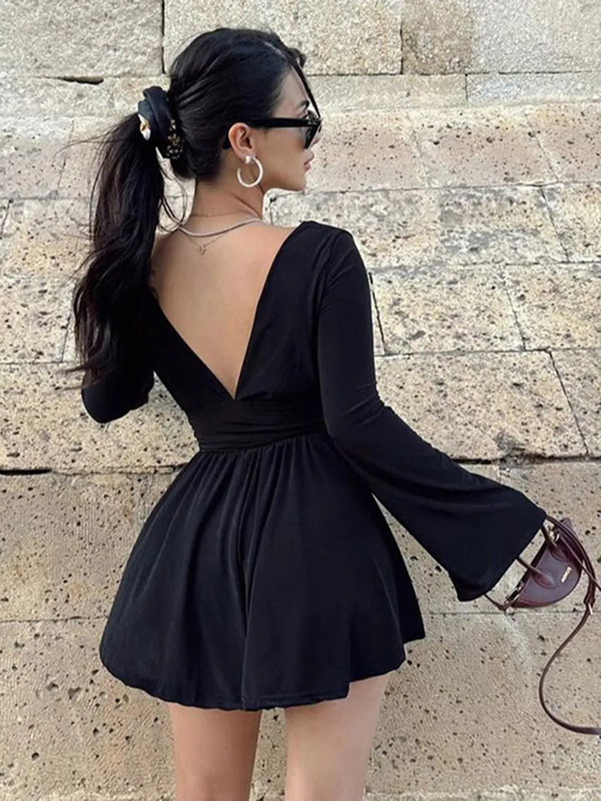 Effortless Plunge Graceful Skater Short Dress