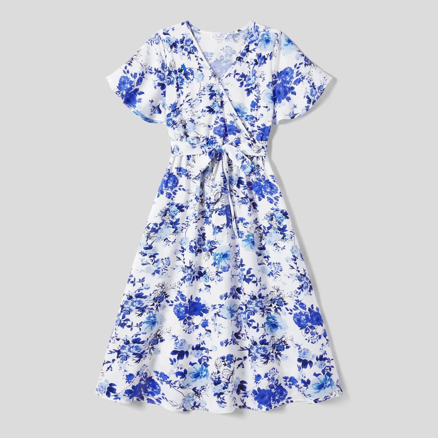 Family Matching Allover Floral Print Belted Short-sleeve Dresses and Shirts Sets