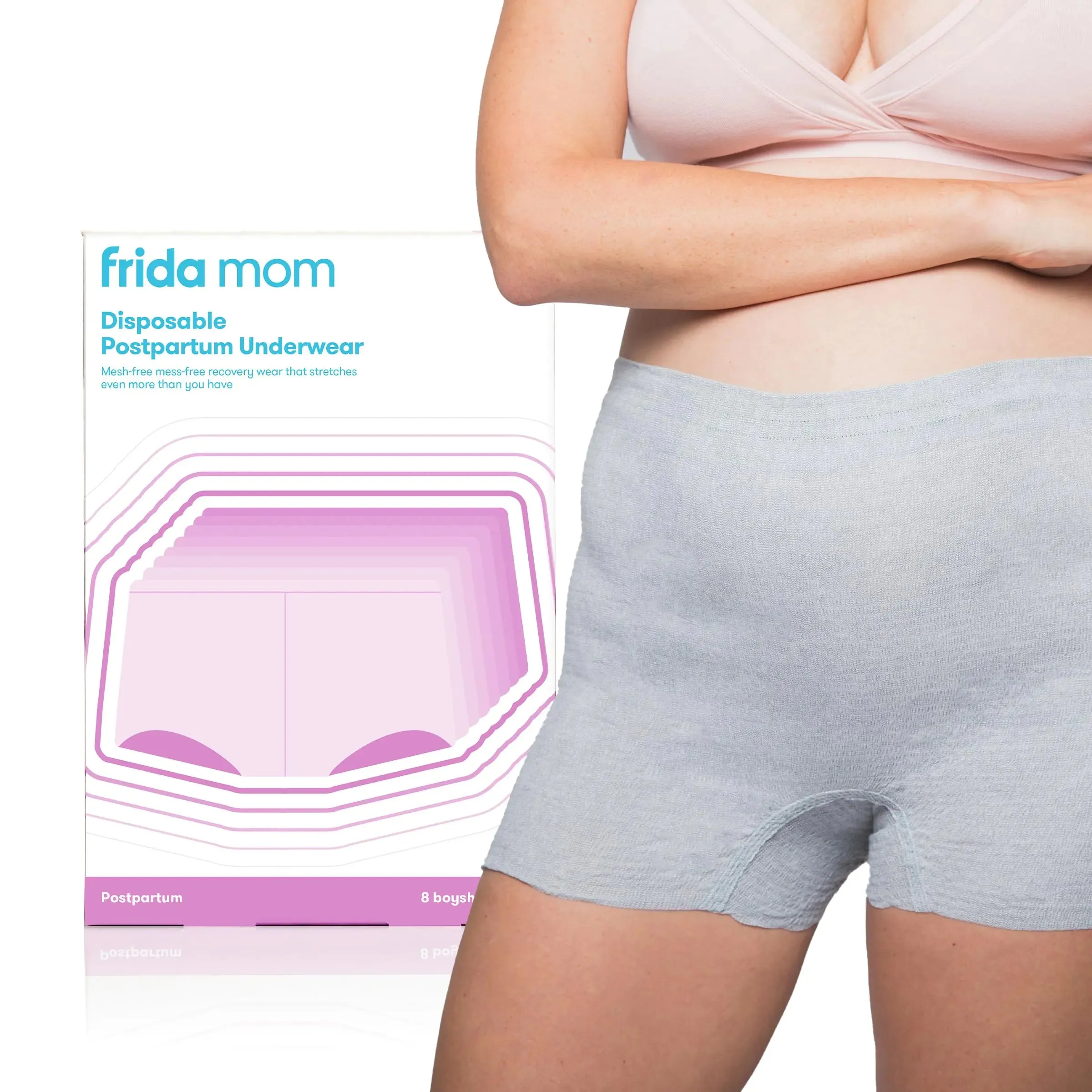 Frida Mom, Disposable Boyshort Underwear, Seamless with Stretchy Support, Postpartum Essentials, Size Petite (Waist 23"-34" stretched), 8 Count Petite (Waist 23"-34" stretched)