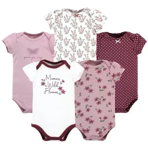 Hudson Baby Cotton Bodysuits, Plum Wildflower 5 Pack