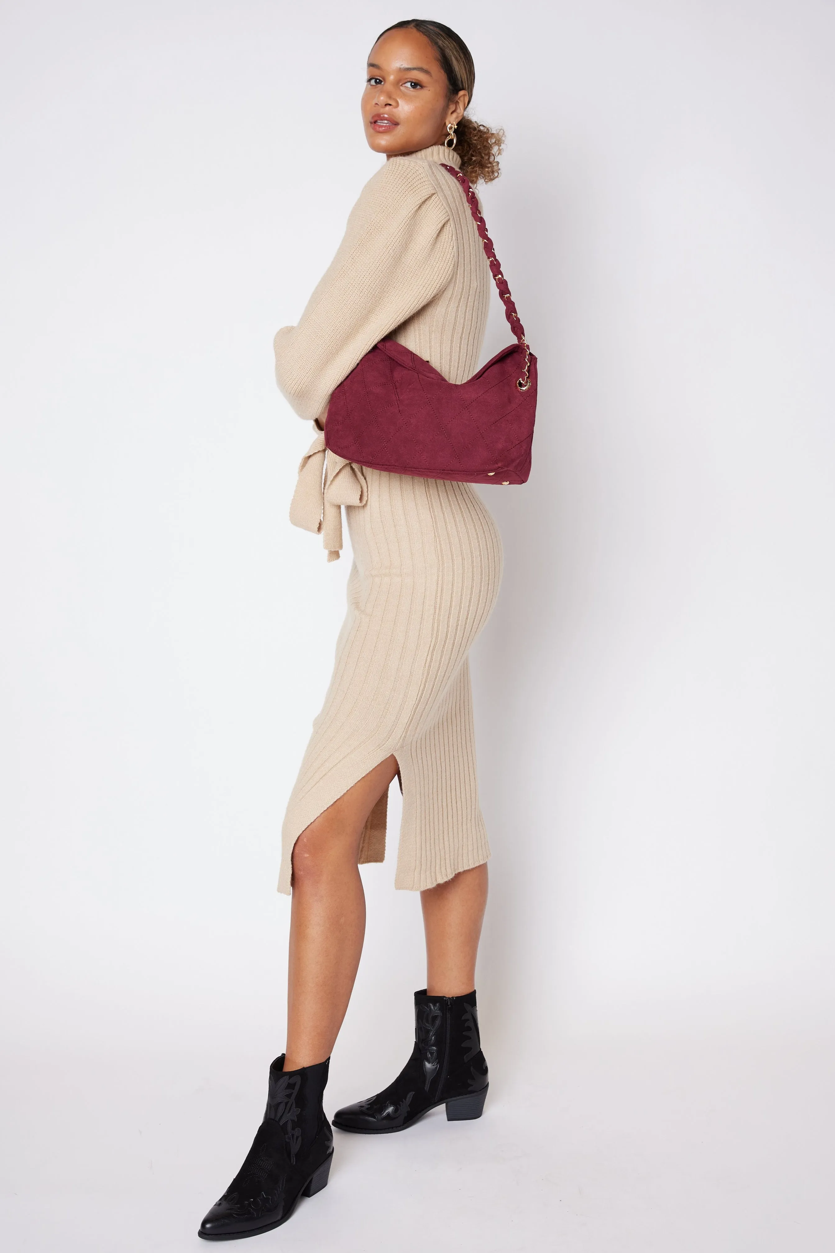 James Turtleneck Tie Waist Sweater Dress