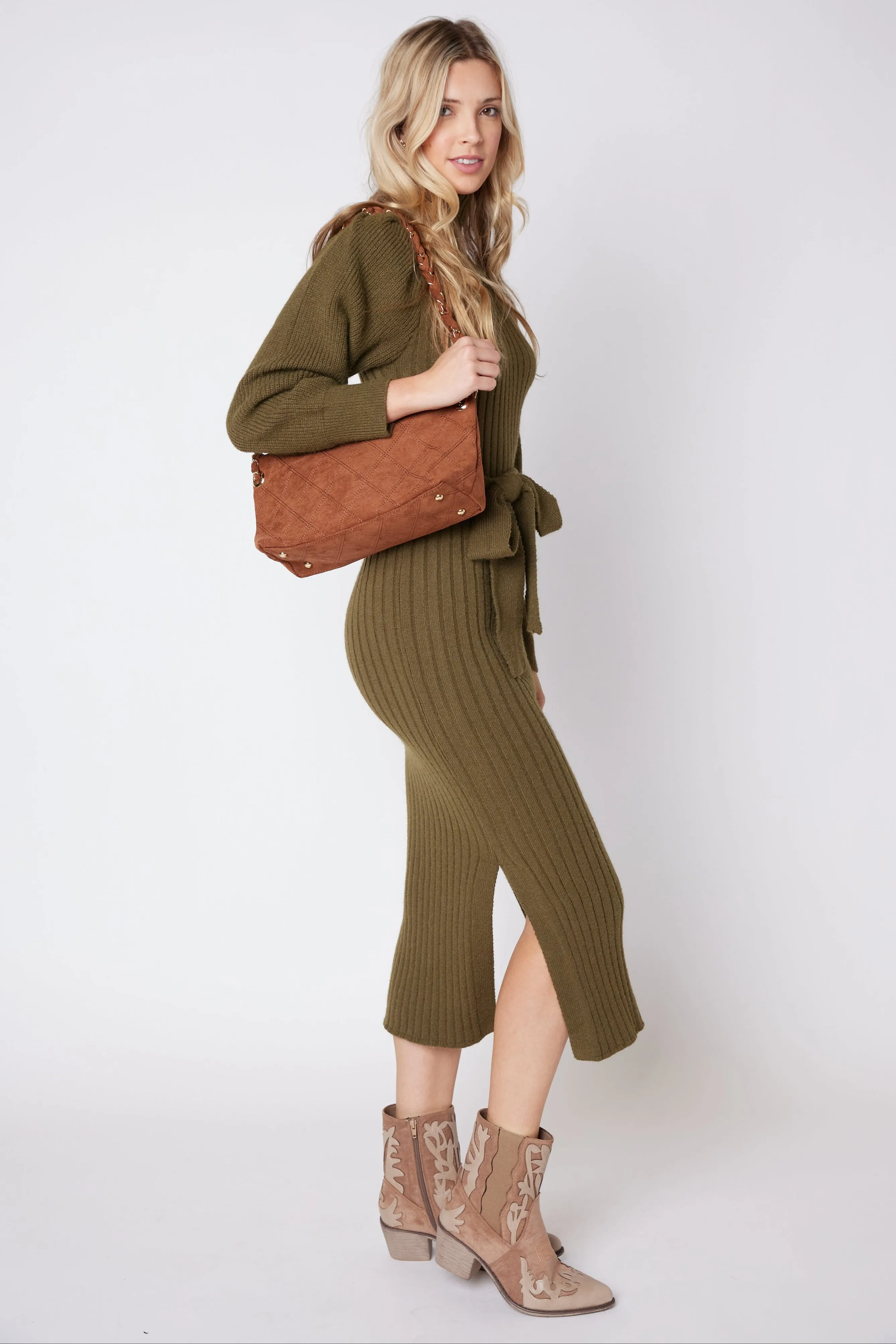 James Turtleneck Tie Waist Sweater Dress