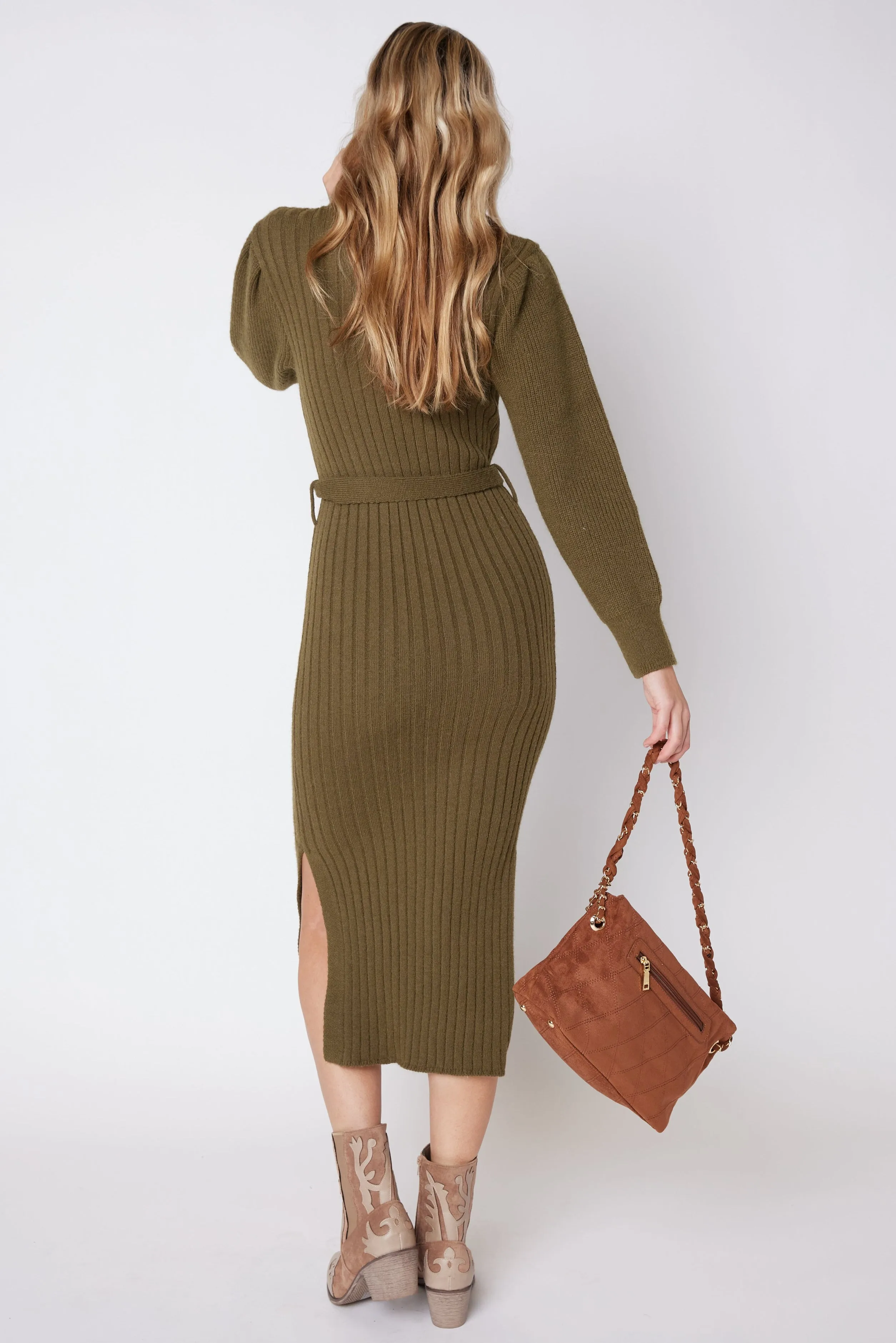 James Turtleneck Tie Waist Sweater Dress