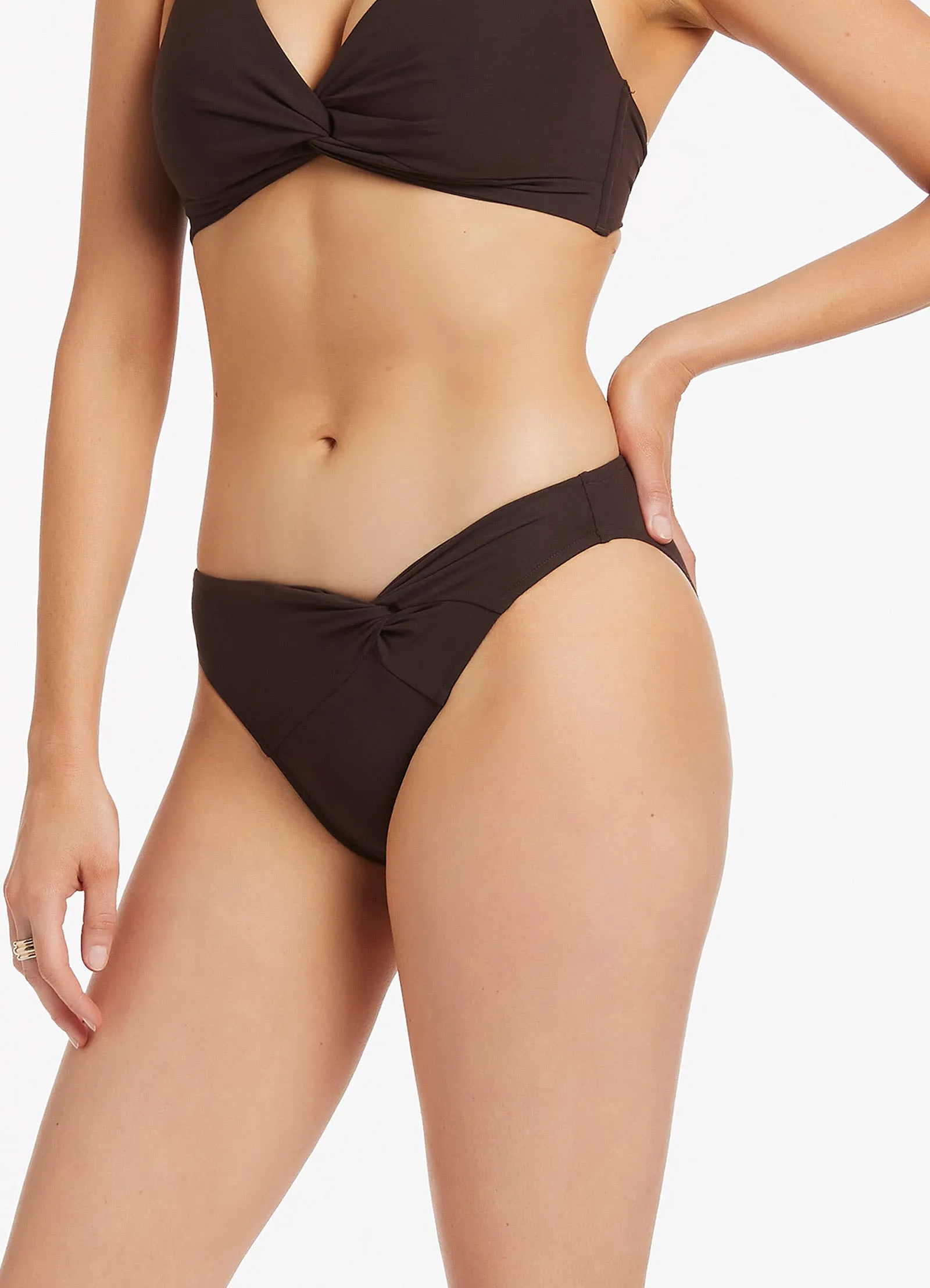 Jetset Twist Front Bikini Bottom - Chocolate