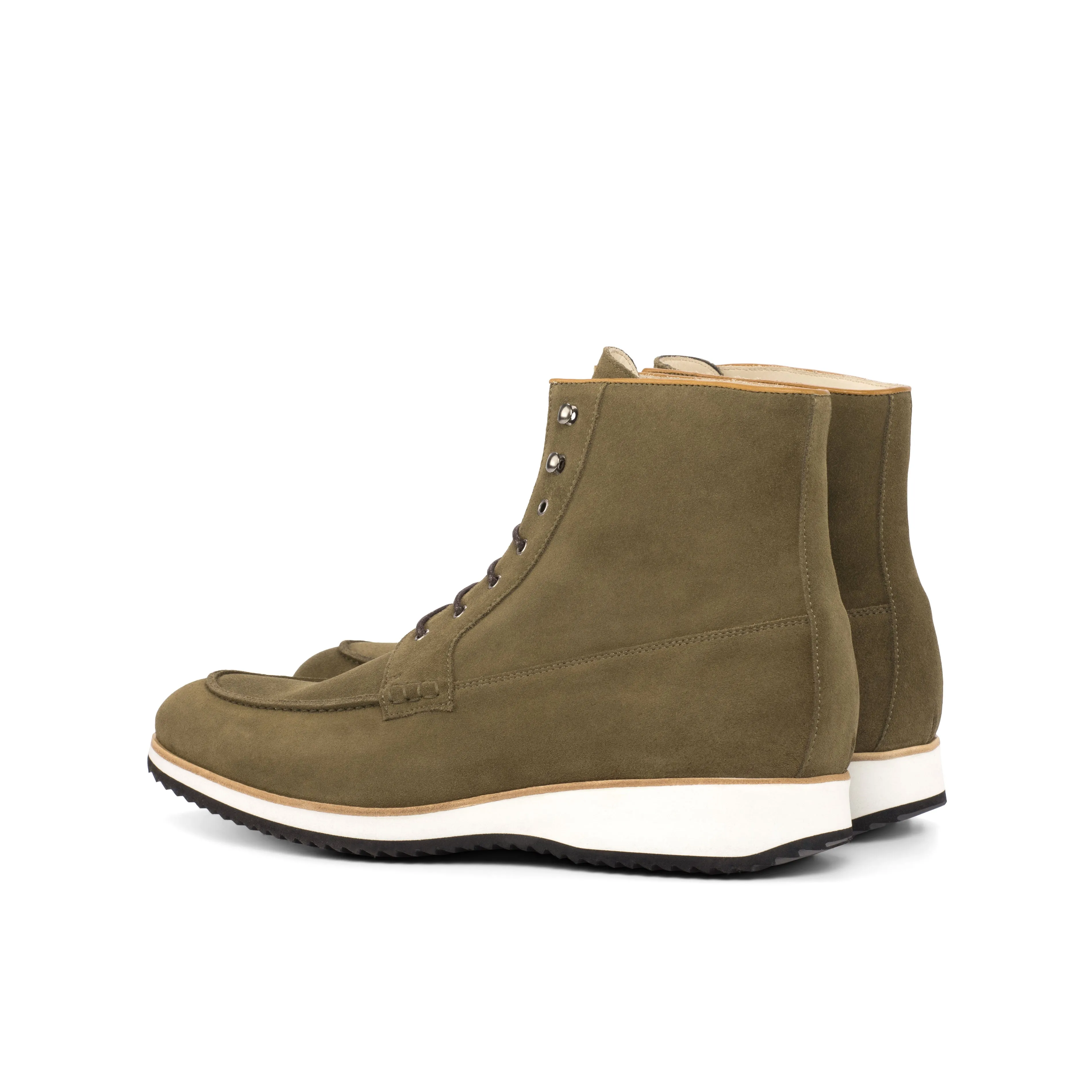 Khaki Suede Moc-Toe Boots