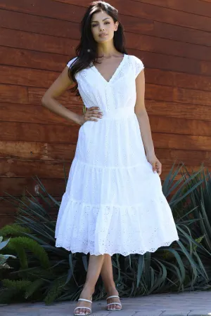 Lola P Eyelet Embroidered V Neck Midi Dress. Fall Clearance!