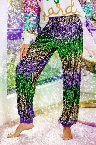 Mardi Gras sequin jogger pants