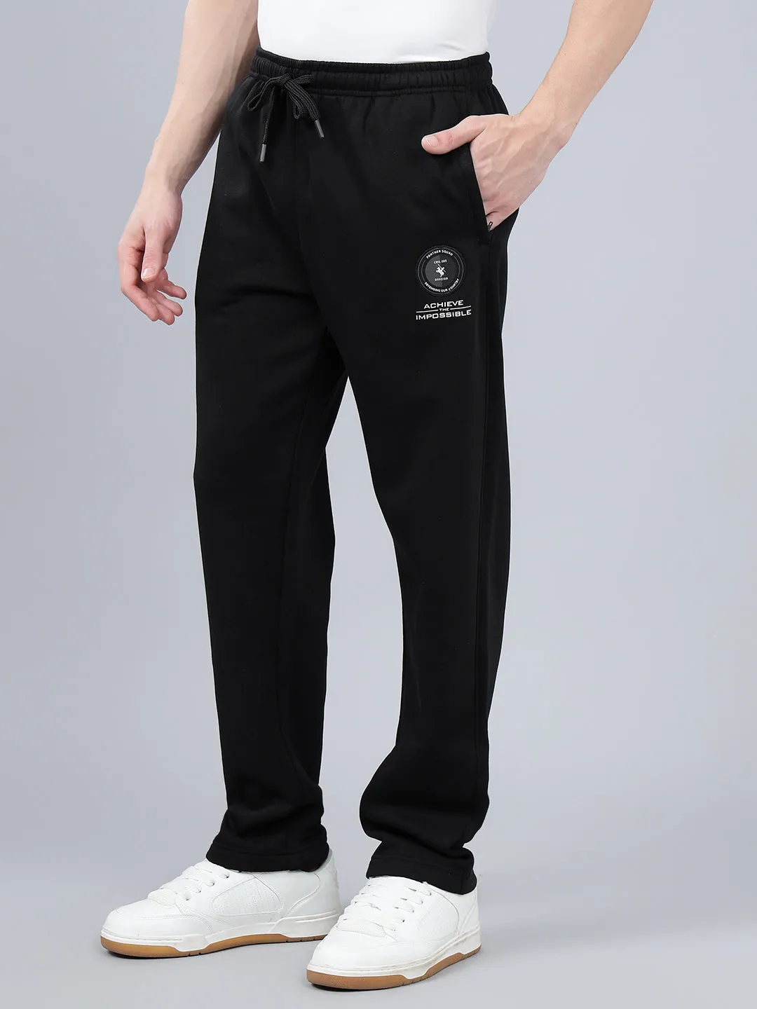 Men's Black Printed Winter Track Pant