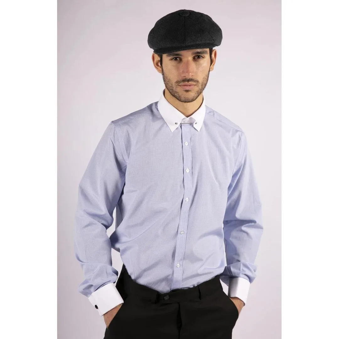 Mens Club Collar Shirt With Bar Poplin Pin White Black 1920s Peaky Blinders