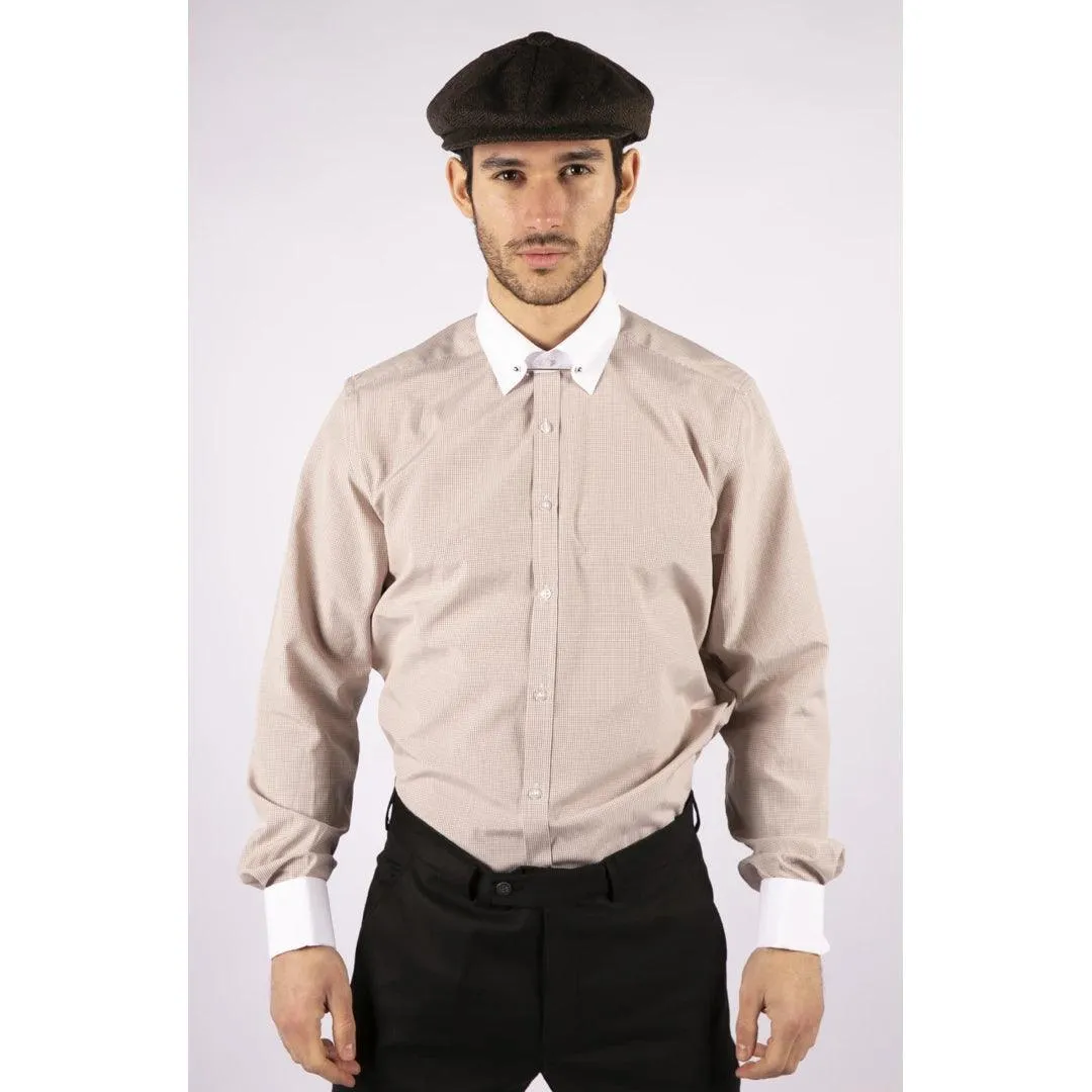 Mens Club Collar Shirt With Bar Poplin Pin White Black 1920s Peaky Blinders