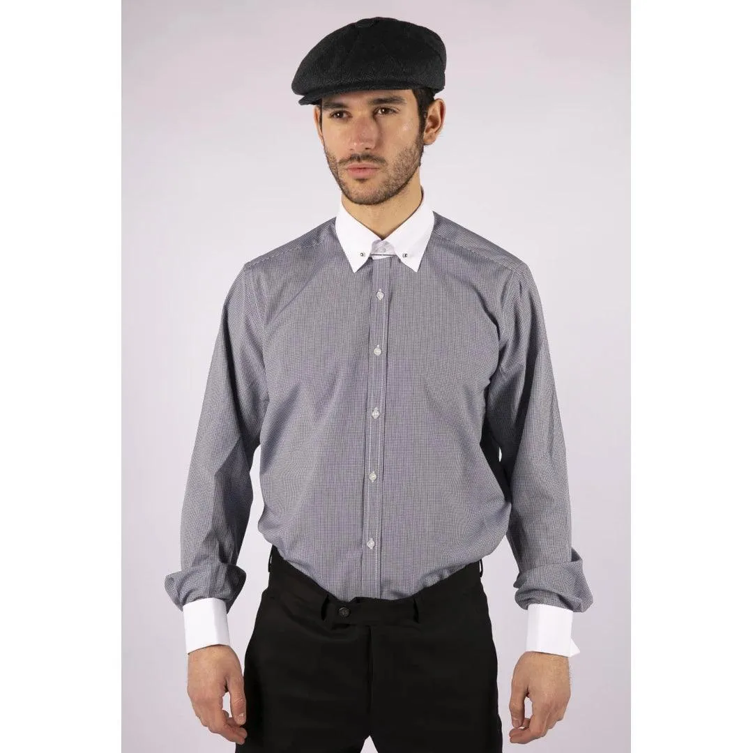 Mens Club Collar Shirt With Bar Poplin Pin White Black 1920s Peaky Blinders