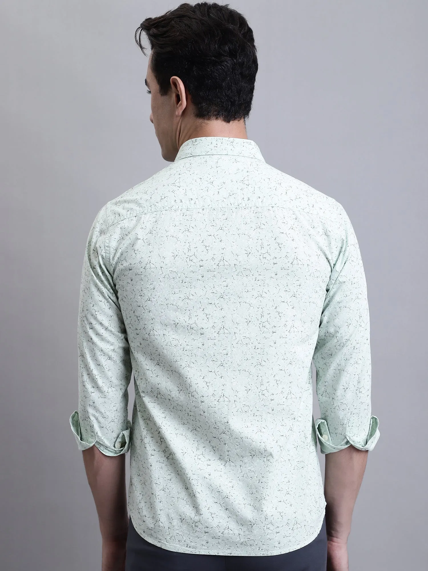 Men's Light Green Casual Abstract Ditsy Print Full Sleeve Shirt