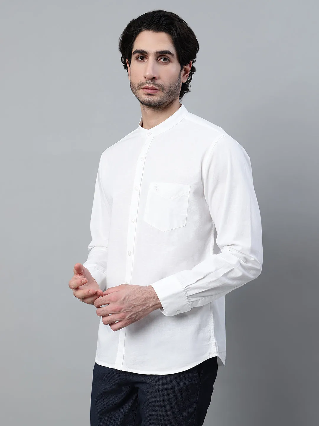 Men's White Solid Full Sleeve Casual Shirt