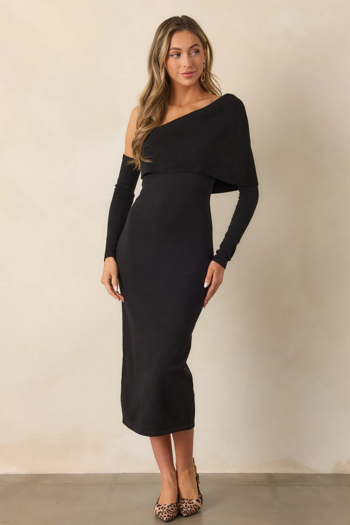 MINKPINK Mirabel Black Knit Midi Dress