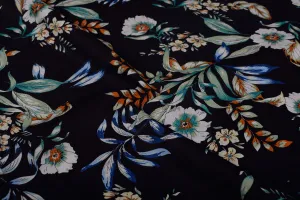 Navy Blue Printed Cotton Poplin Fabric