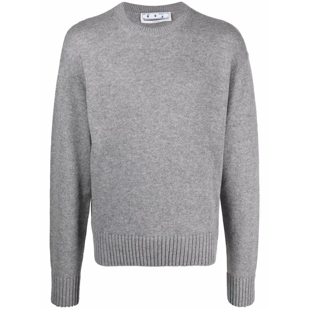 Off-White Elegant Gray Wool Sweater for Men