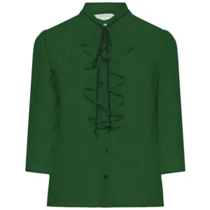 Patrizia Pepe Elegant Green Crepe Blouse with Ruffle Accent