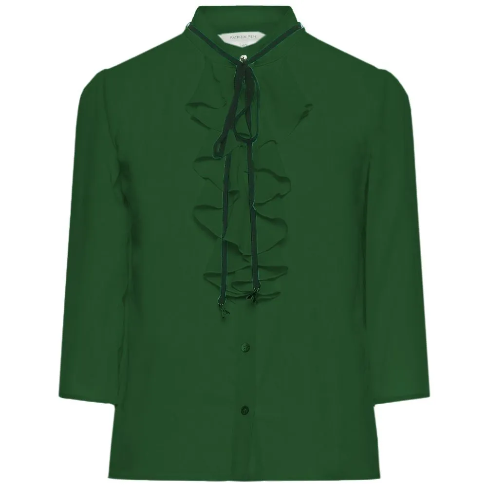 Patrizia Pepe Elegant Green Crepe Blouse with Ruffle Accent