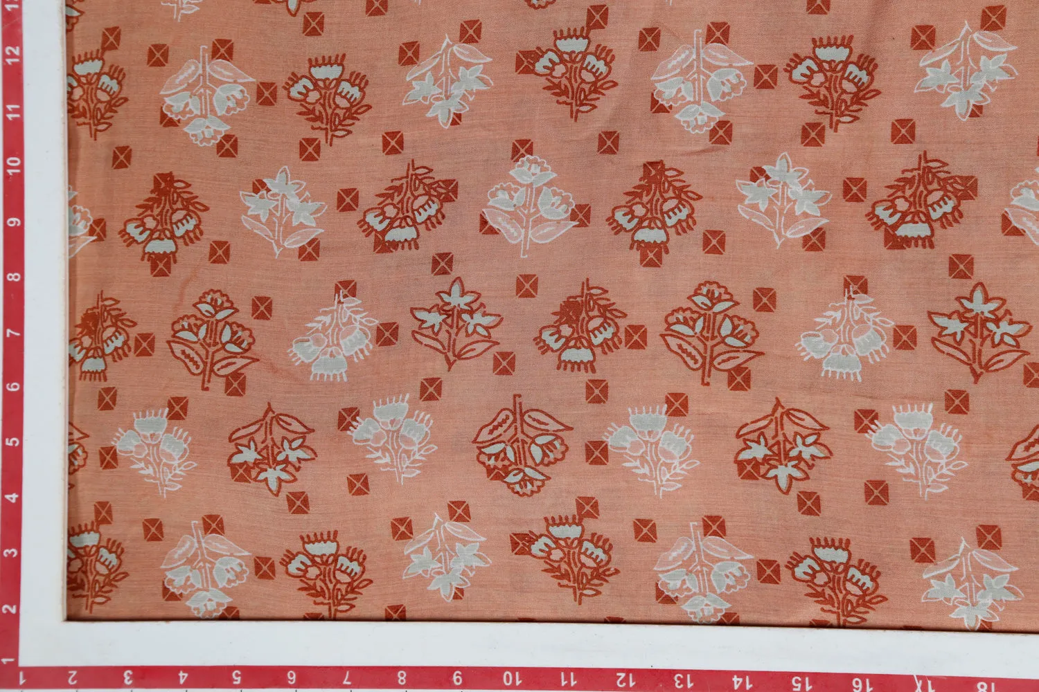 Peach Motifs Printed Muslin Viscose Blend Fabric