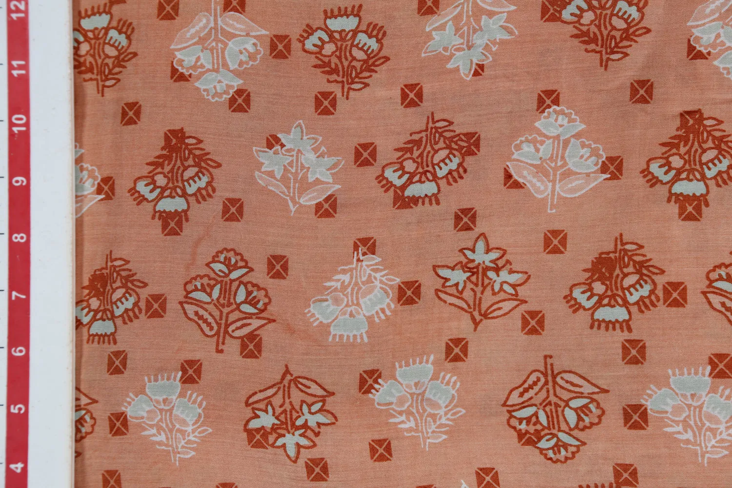 Peach Motifs Printed Muslin Viscose Blend Fabric