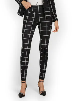 Pull-On Windowpane-Print Ankle Ponte Pant - Superflex