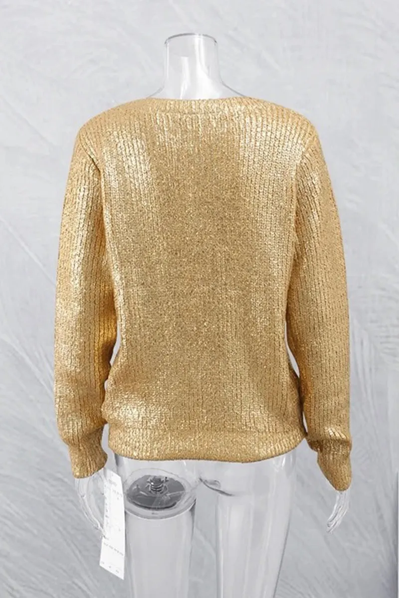 Purpdrank - Elegant Solid Sequined O Neck Sweaters