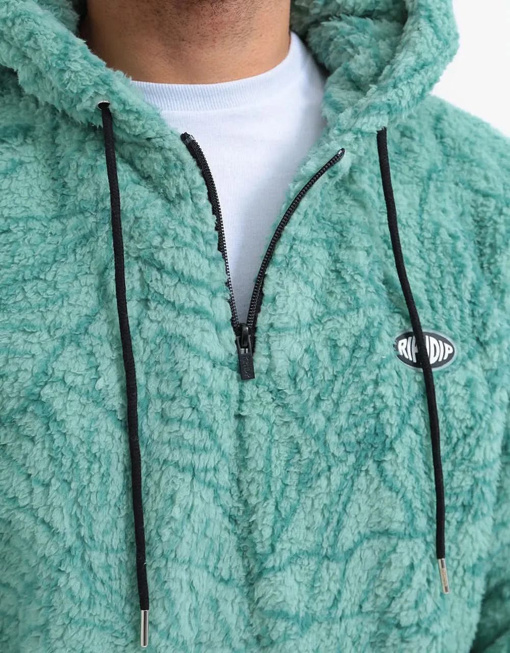 RIPNDIP Nermal Leaf Fluffy Sherpa Pullover Hoodie - Sage