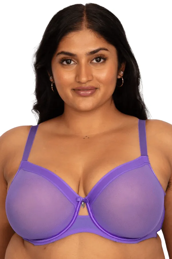 Sheer Mesh Unlined Underwire Bra - Violet