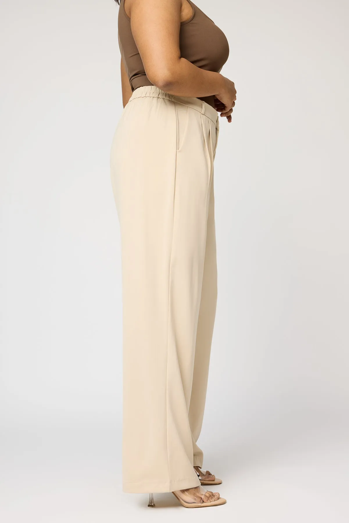 Soft Ivory Curve Pleated Straight Korean Pants