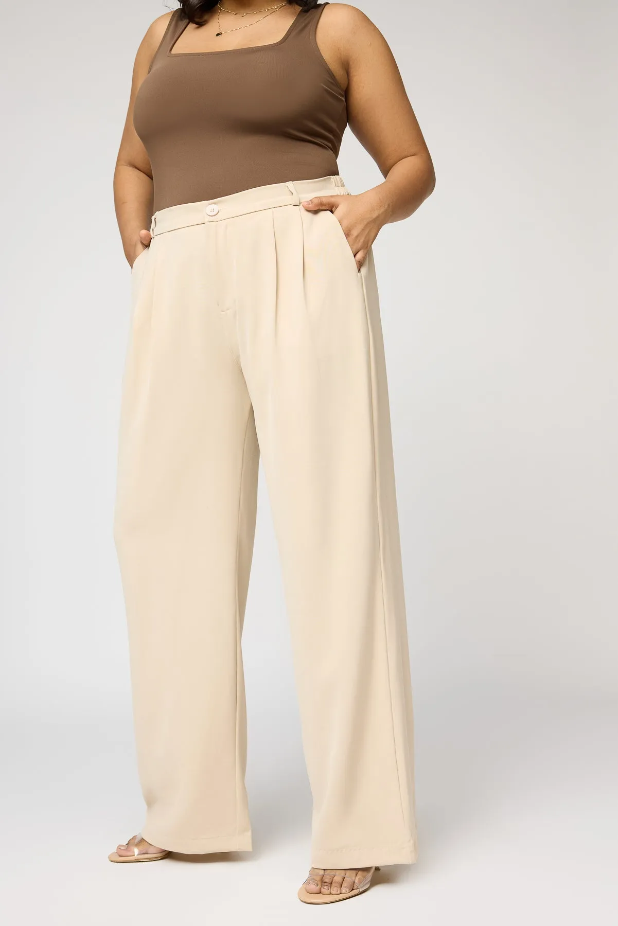 Soft Ivory Curve Pleated Straight Korean Pants