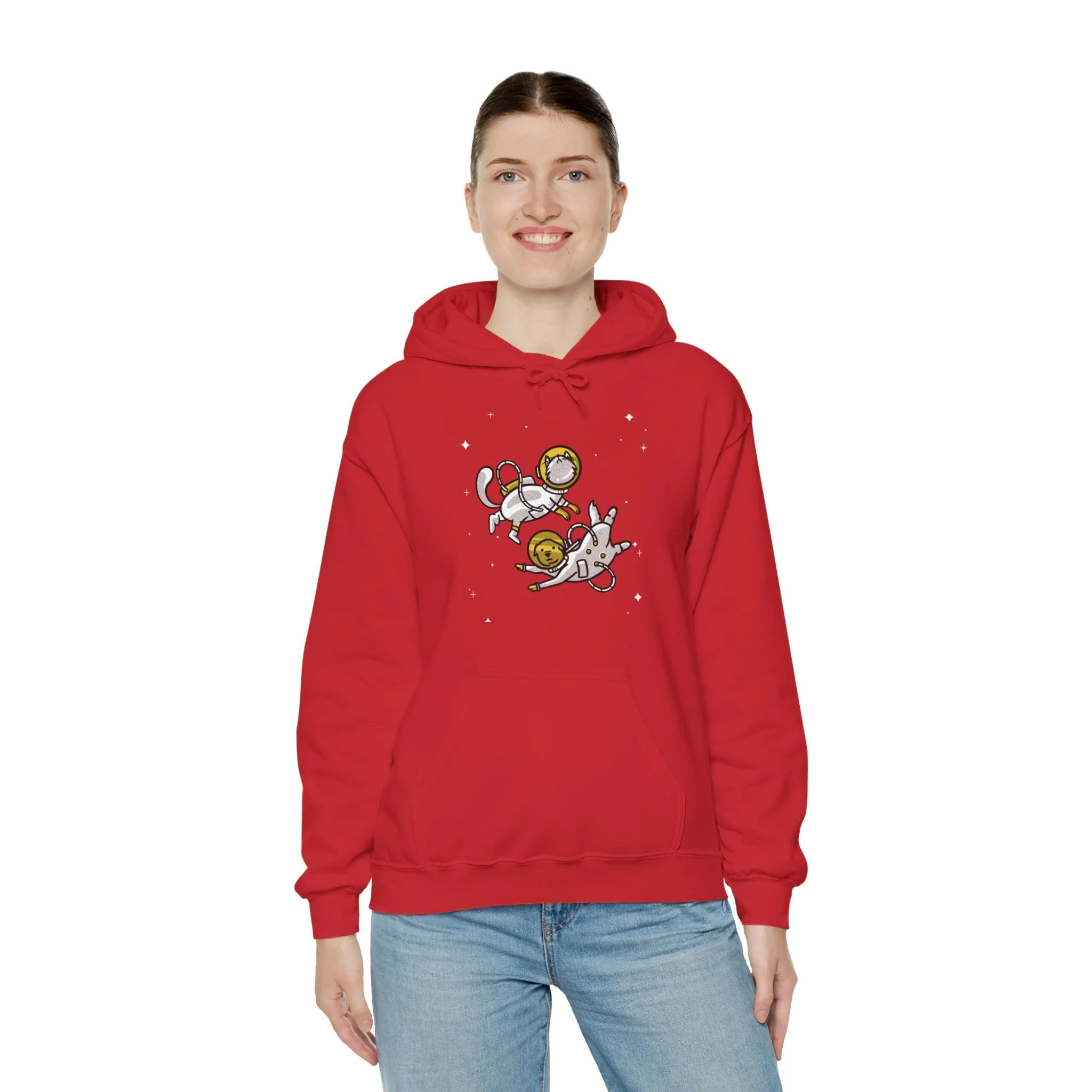 Space Buddies Funny Dog And Cat Astronaut Sci-Fi Hoodie