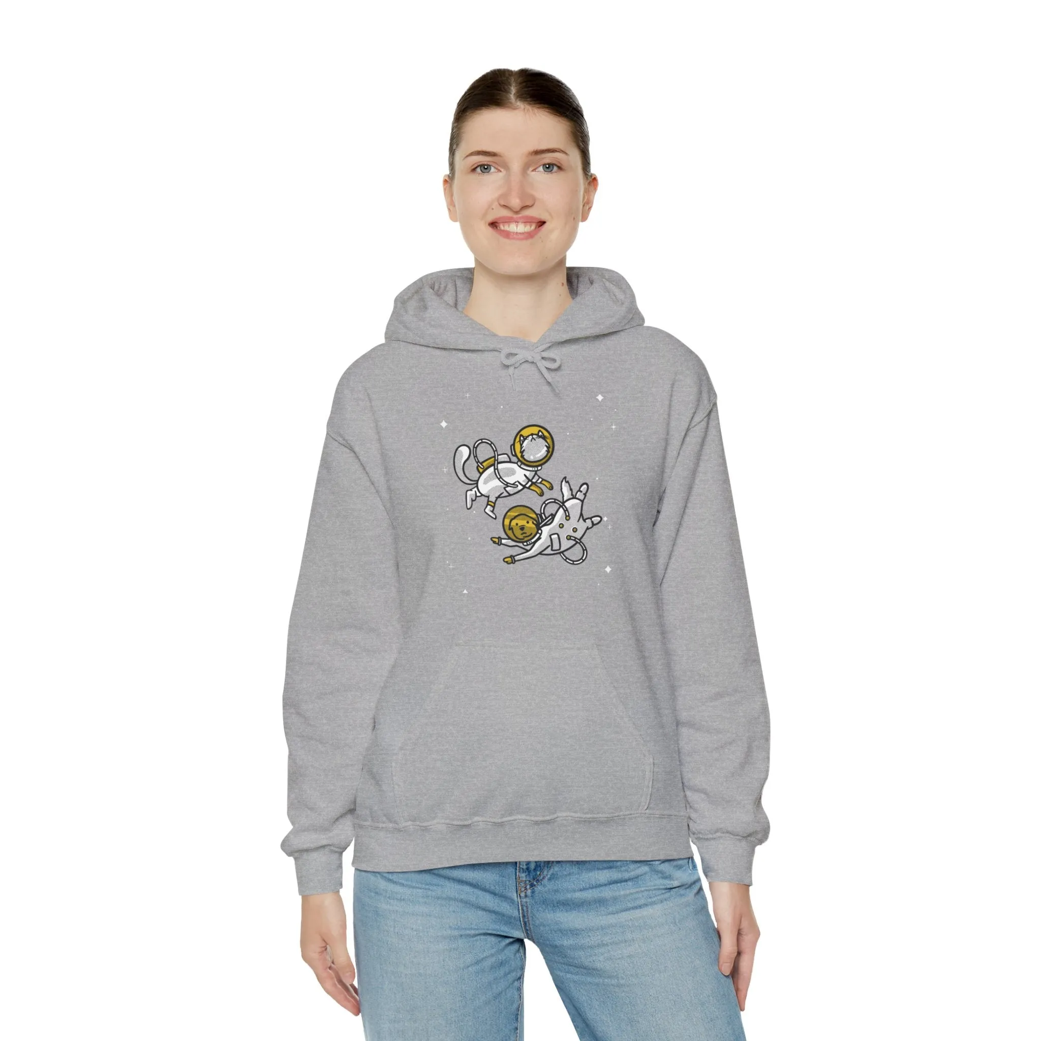 Space Buddies Funny Dog And Cat Astronaut Sci-Fi Hoodie