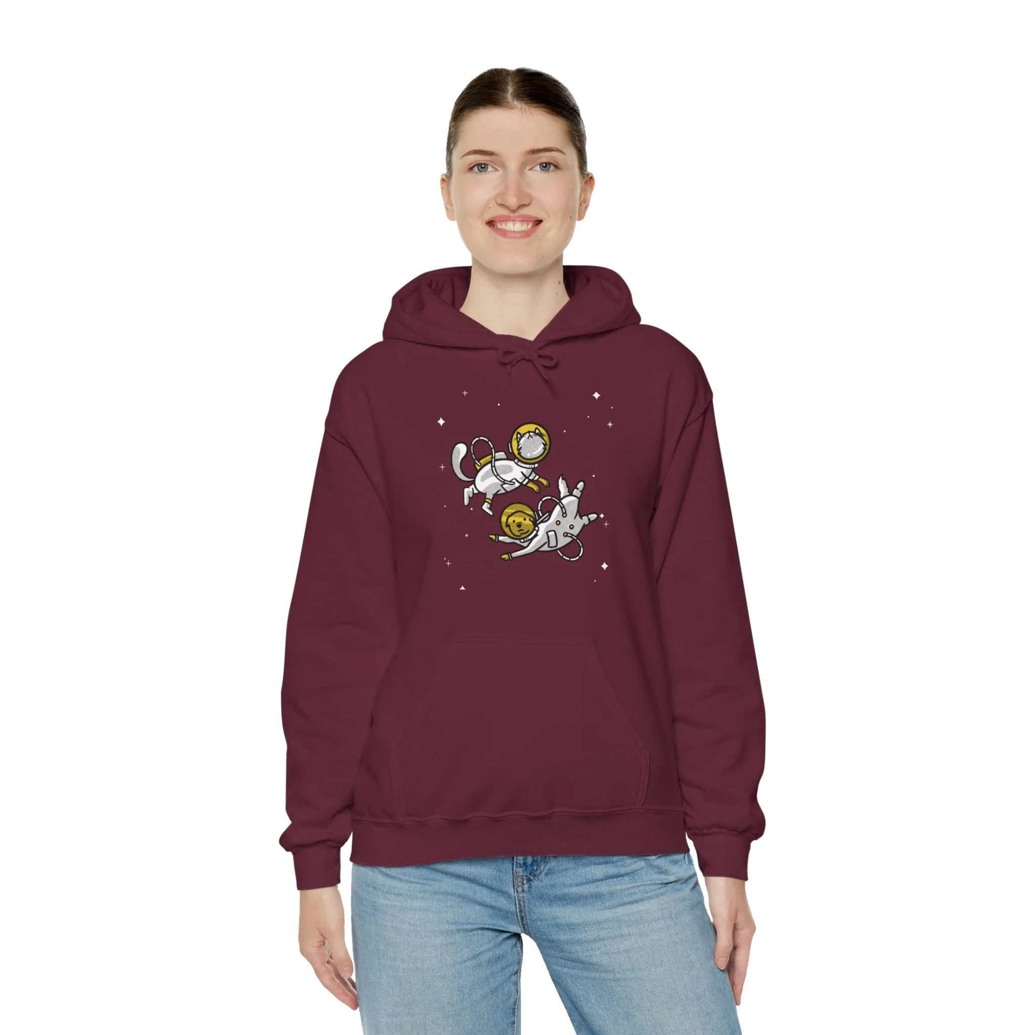 Space Buddies Funny Dog And Cat Astronaut Sci-Fi Hoodie