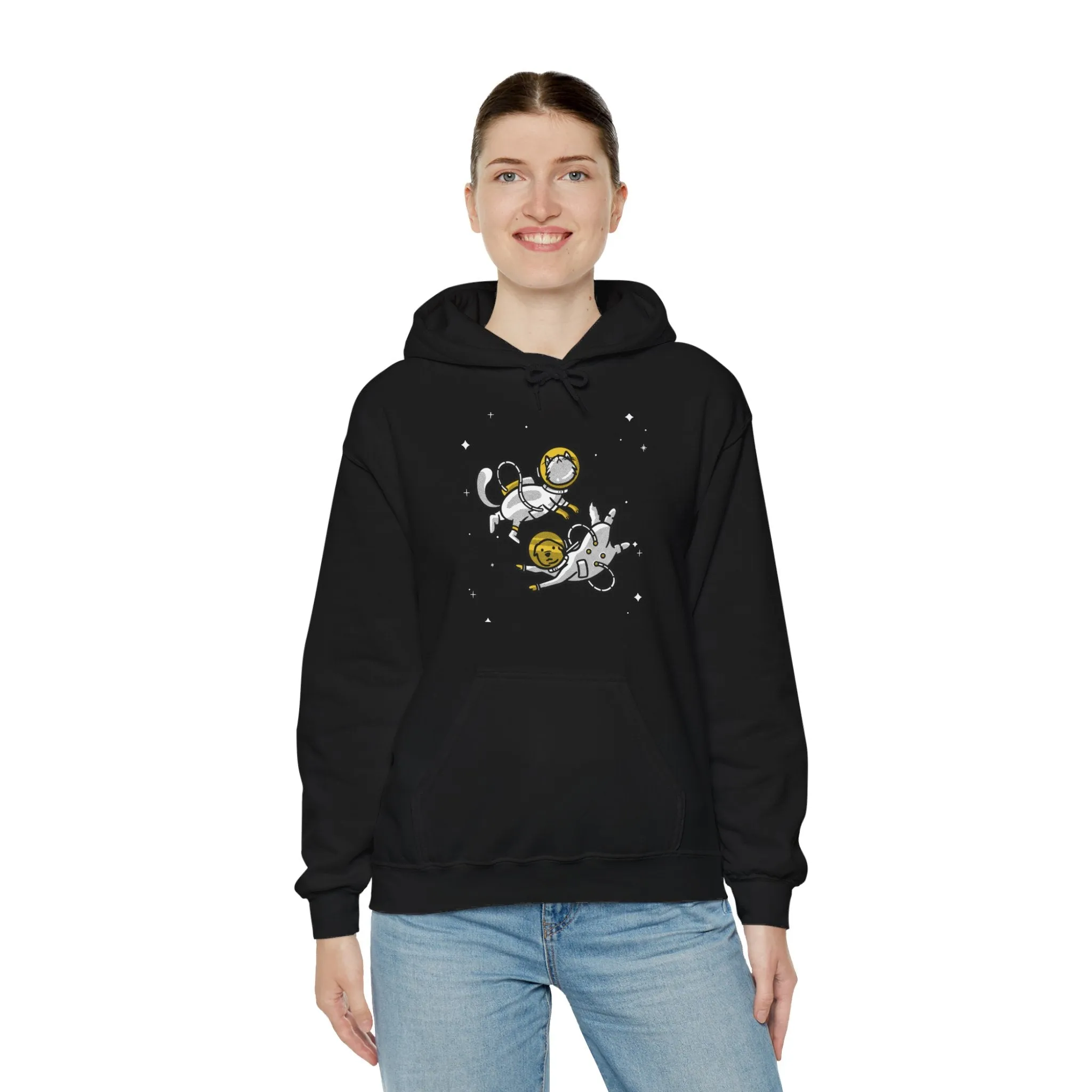 Space Buddies Funny Dog And Cat Astronaut Sci-Fi Hoodie