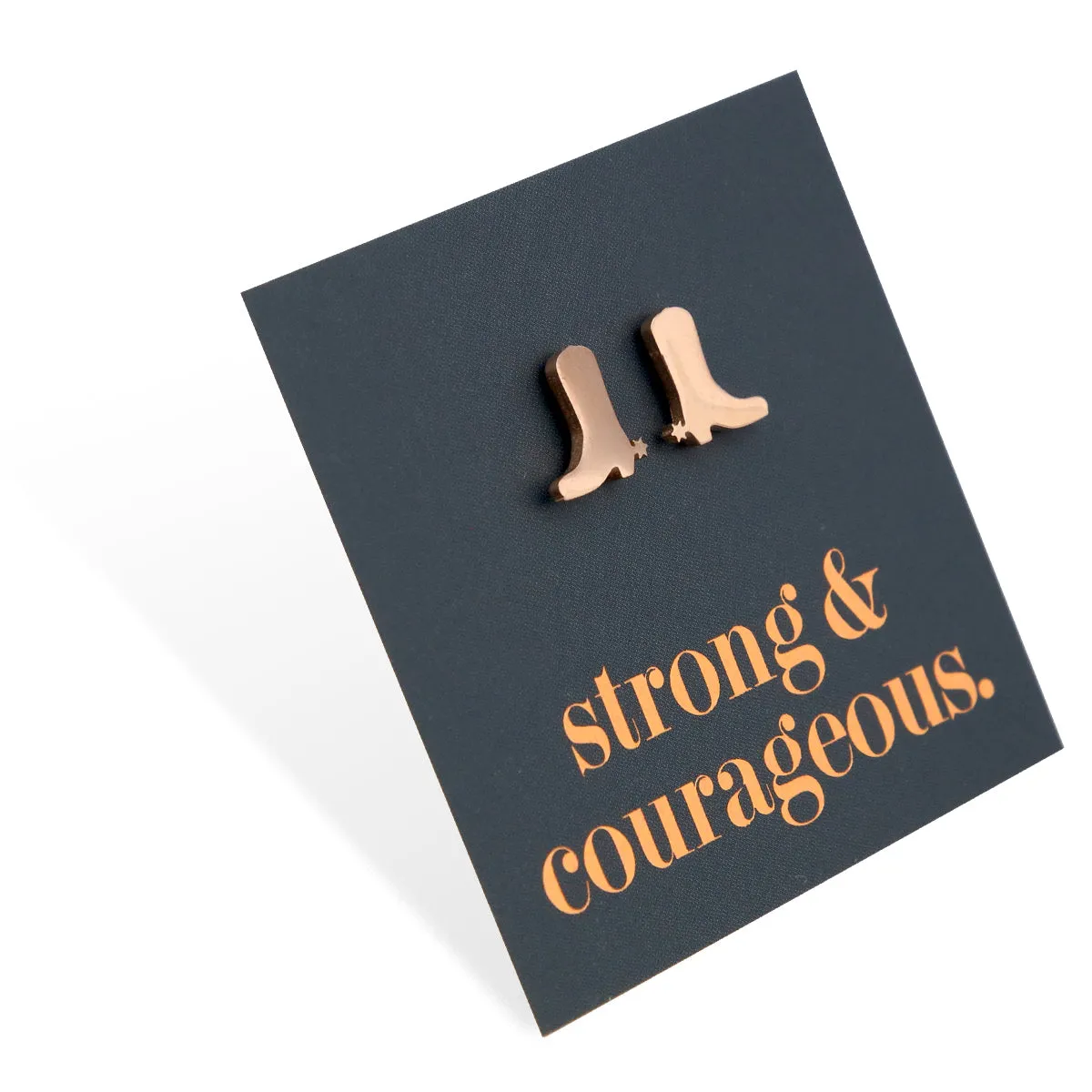 Stainless Steel Earring Studs - Strong & Courageous - BOOTS