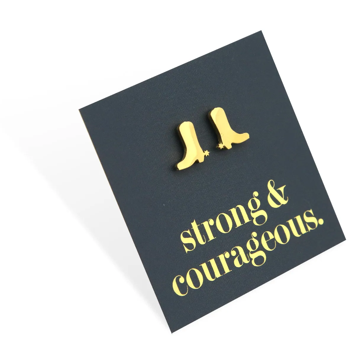 Stainless Steel Earring Studs - Strong & Courageous - BOOTS