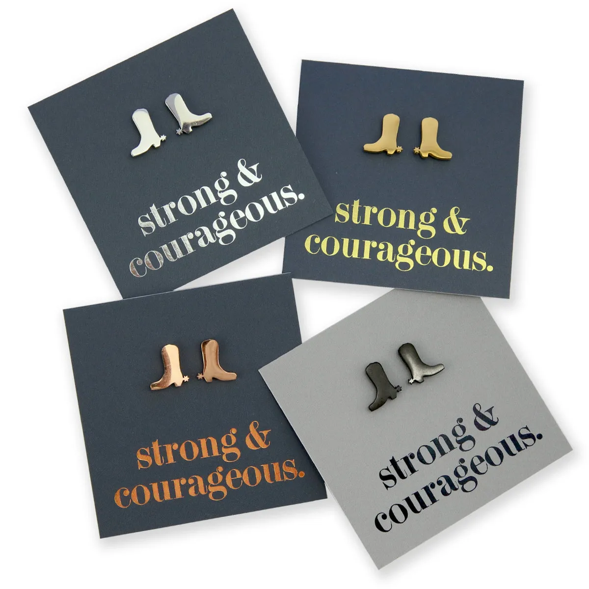 Stainless Steel Earring Studs - Strong & Courageous - BOOTS